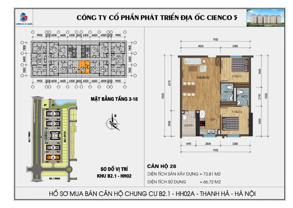 Sơ đồ căn hộ 28 chung cư HH02A HH02B Thanh Hà