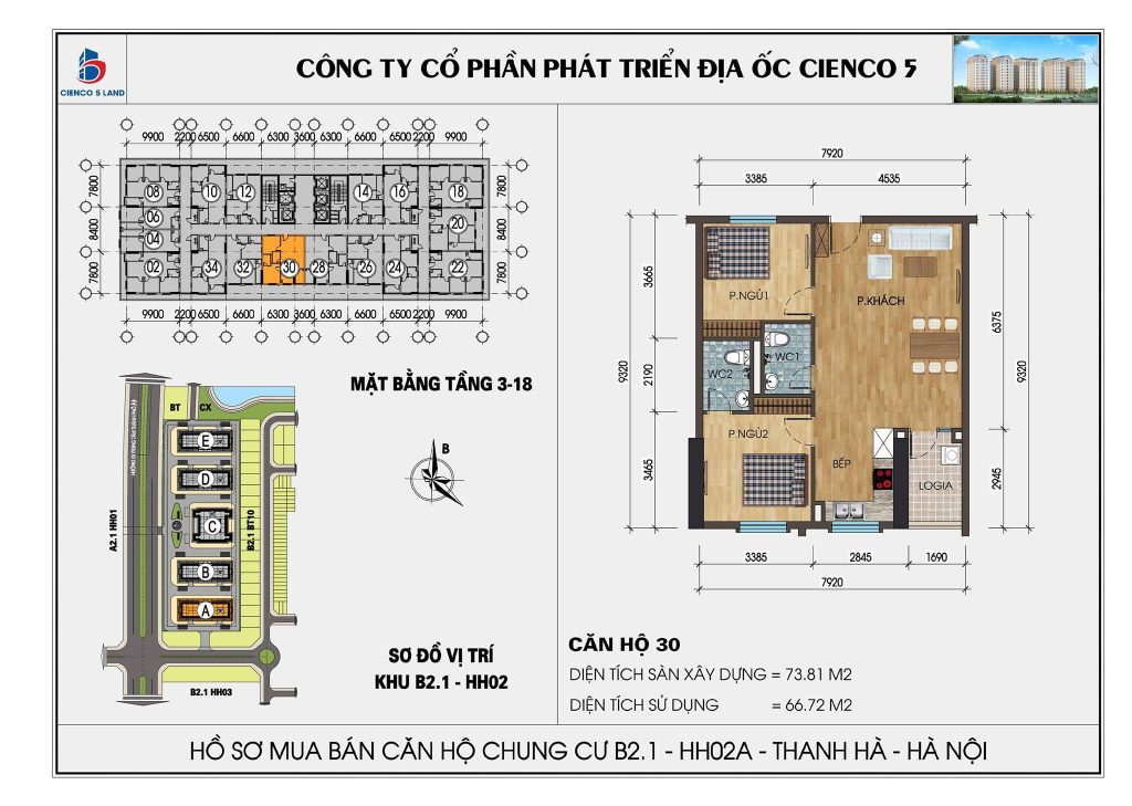 Sơ đồ căn hộ 30 chung cư HH02A HH02B Thanh Hà