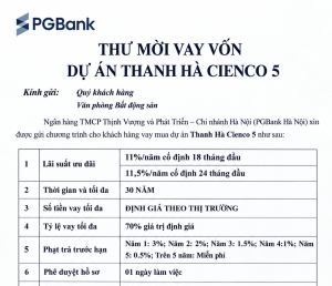 Vay vốn dự án Thanh Hà Cienco 5: PGBank cho vay 70%