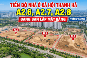 Tiến độ nhà ở xã hội Thanh Hà A2.6, A2.7, A2.8 đang san lấp mặt bằng tháng 10/2026.